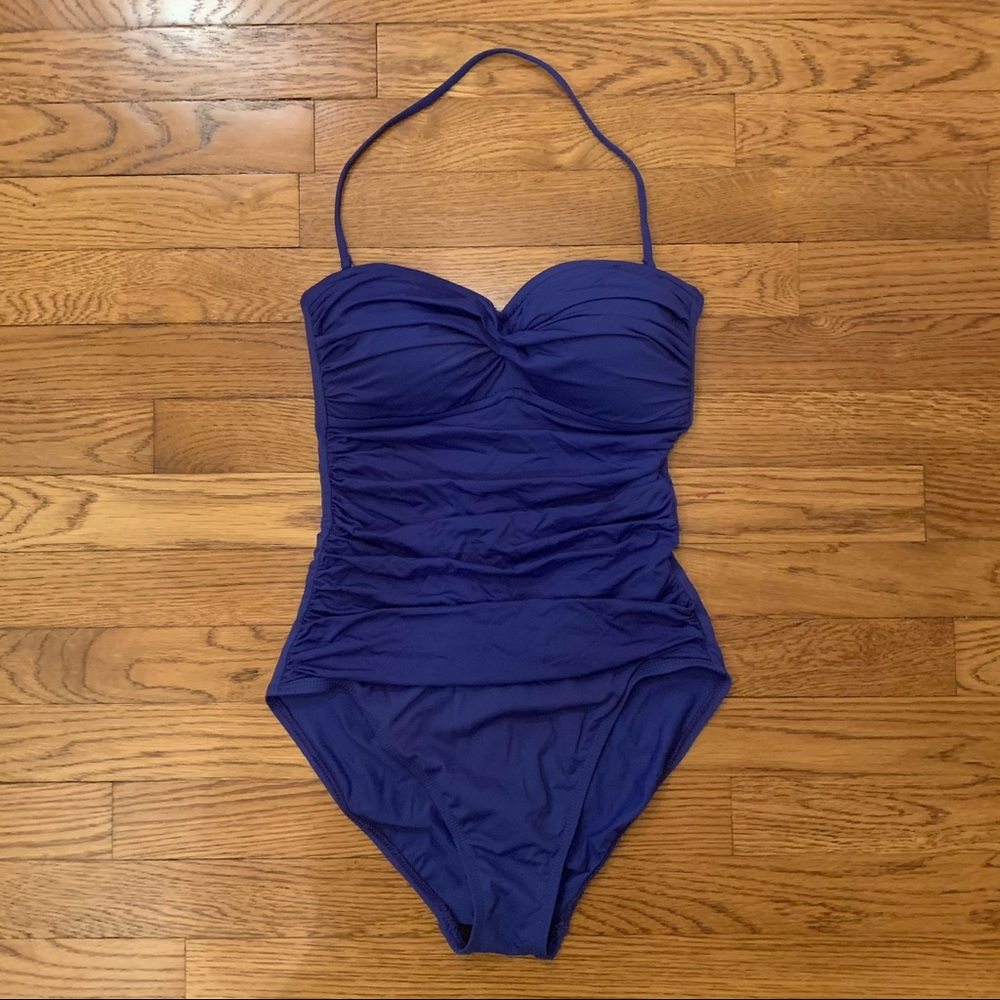 Blue Ruched One-piece Bathing Suit